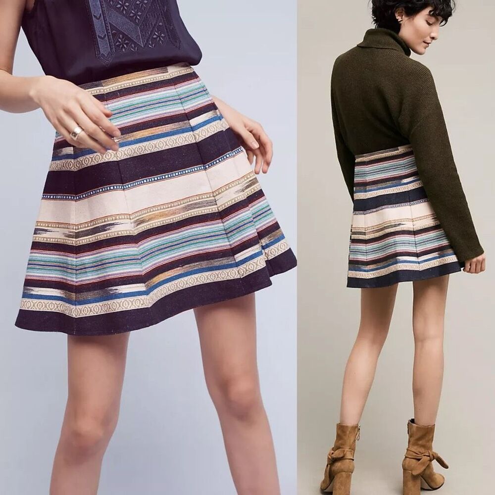 NWT Anthropologie Chloe Oliver Hayley Skater Mini‎ Skirt Multicolor Striped sz 6
